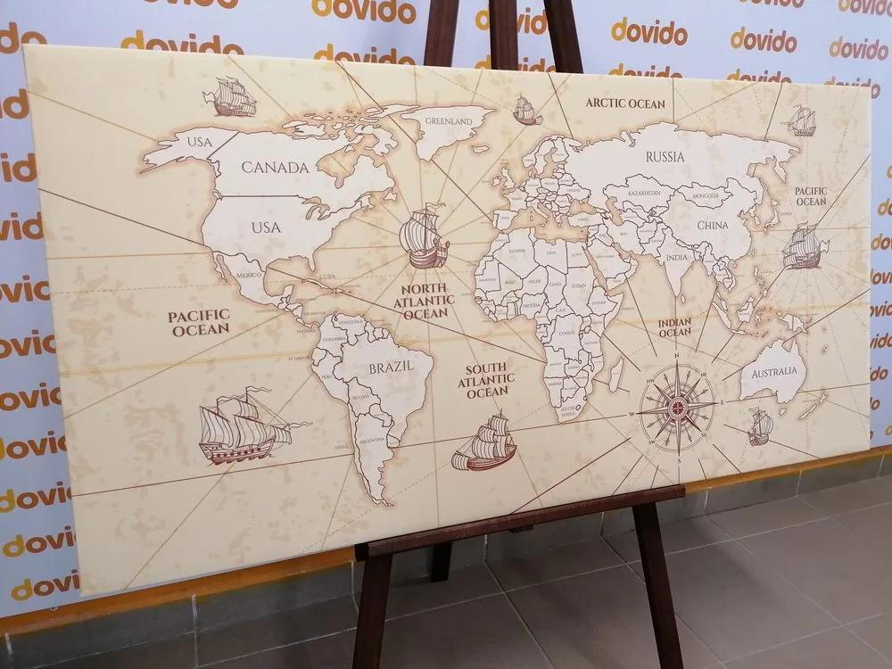 Εικόνα στον παγκόσμιο χάρτη φελλού με βάρκες - 100x50  color mix