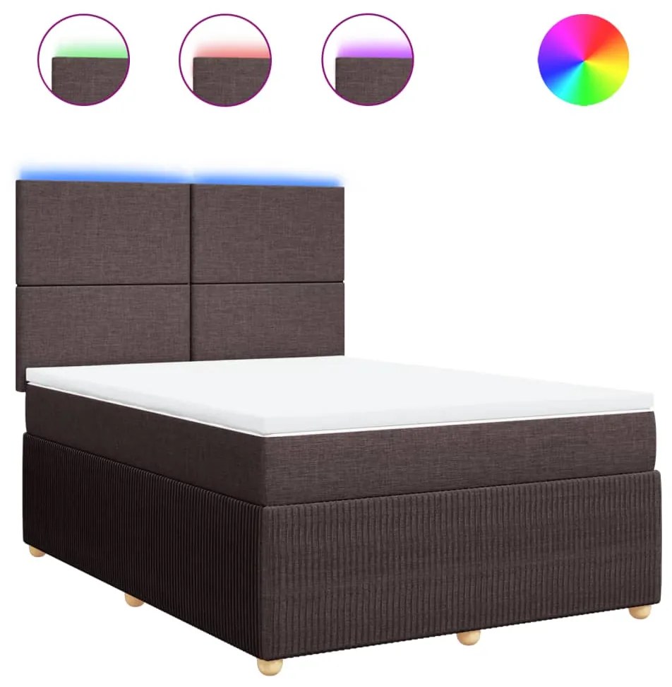 vidaXL Κρεβάτι Boxspring με Στρώμα Σκούρο Καφέ 140x190 εκ. Υφασμάτινο