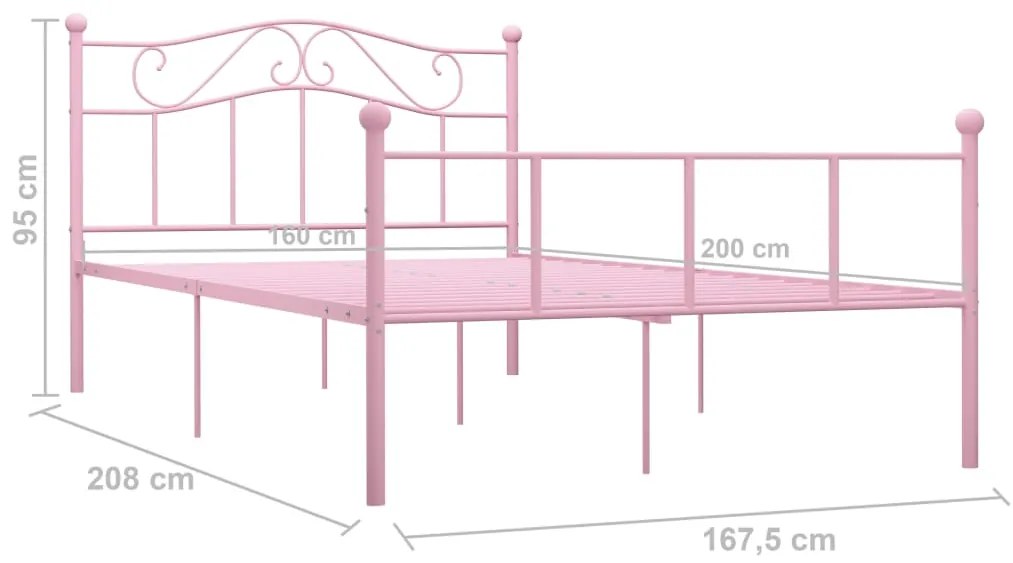 vidaXL Πλαίσιο Κρεβατιού Ροζ 160 x 200 εκ. Μεταλλικό