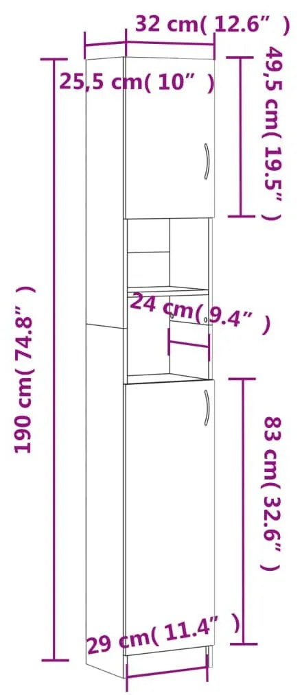 Στήλη Μπάνιου Λευκή 32 x 25,5 x 190 εκ. από Επεξ. Ξύλο - Λευκό