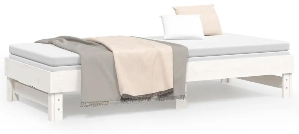 Καναπές Κρεβάτι Συρόμενος Λευκός 2x(90x200) εκ. Μασίφ Πεύκο - Λευκό