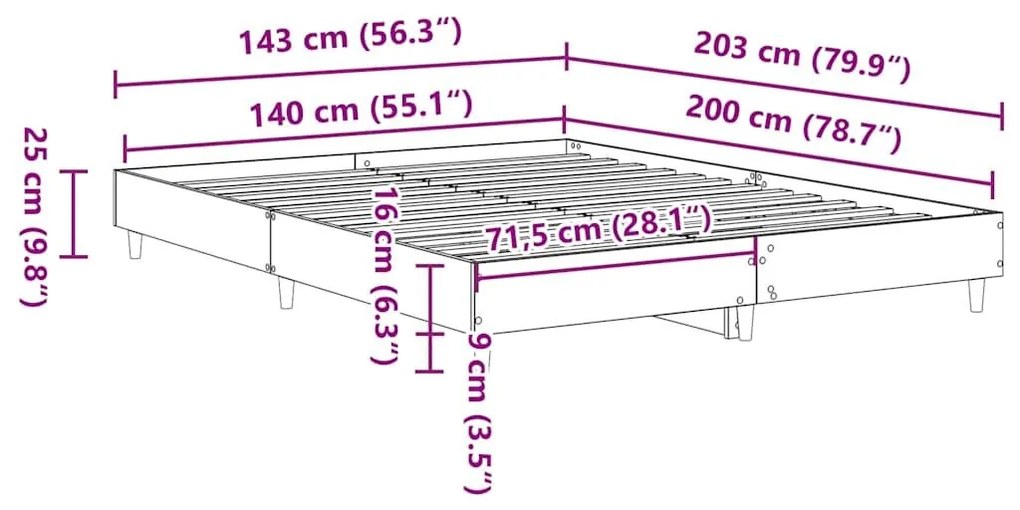 Πλαίσιο κρεβατιού χωρίς στρώμα 140x200 εκ. Επεξεργασμένο Ξύλο - Γκρι