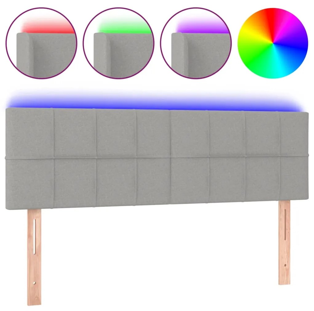Κεφαλάρι Κρεβατιού LED Ανοιχτό Γκρι 144x5x78/88 εκ. Υφασμάτινο 3121610