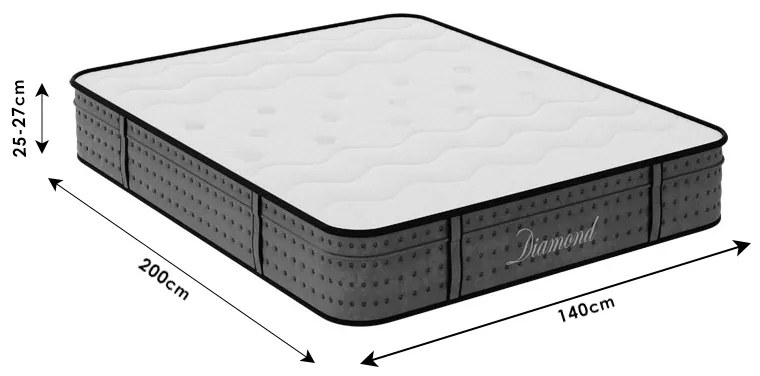 Στρώμα Diamond pakoworld pocket spring+ gel memory foam 25-27cm 140x200εκ