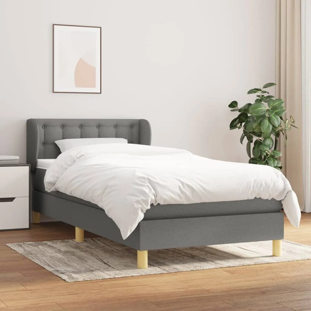 vidaXL Κρεβάτι Boxspring με Στρώμα Σκούρο Γκρι 90x200 εκ. Υφασμάτινο