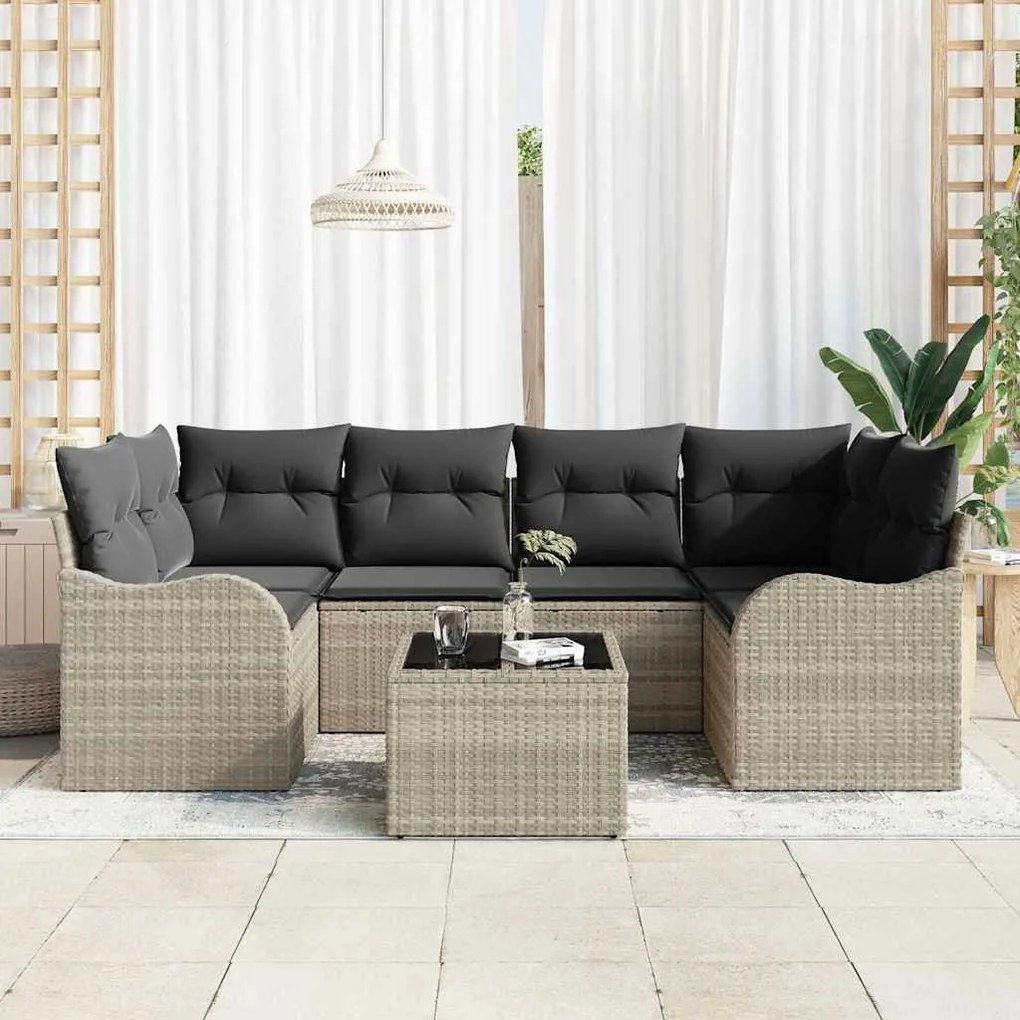 vidaXL Σετ Καναπέ Κήπου 7 pcs Ανοιχτό γκρι 55 x 55 x 37 εκ Πολυ ράταν