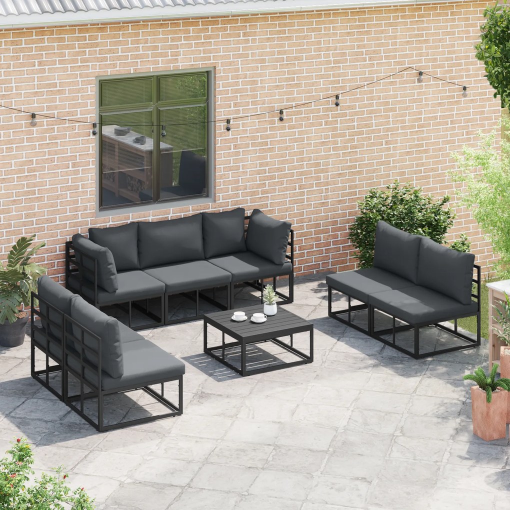 vidaXL Σετ Καναπέ Κήπου 7 pcs Μαύρο 353 x 141.5 x 71 εκ Αλουμίνιο