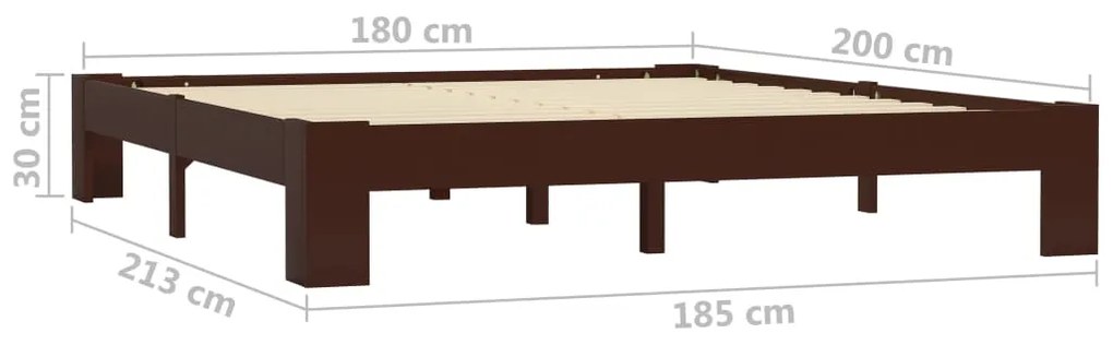 Πλαίσιο Κρεβατιού Σκούρο Καφέ 180 x 200 εκ. Μασίφ Ξύλο Πεύκου - Καφέ