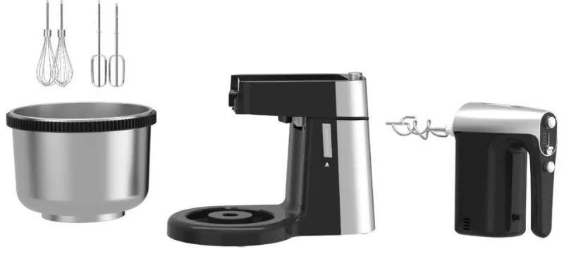 Μίξερ Royalty Line με μπολ RL-HM19015, 700W, 6 αναδευτήρες, 3 λίτρα, Turbo, 5 ταχύτητες, Μαύρο/inox