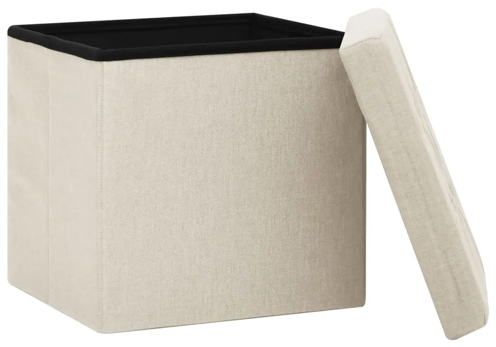 vidaXL Πτυσσόμενα Σκαμπό Αποθήκευσης 2 τεμ. Λευκό Κρεμ Συνθετικό Λινό