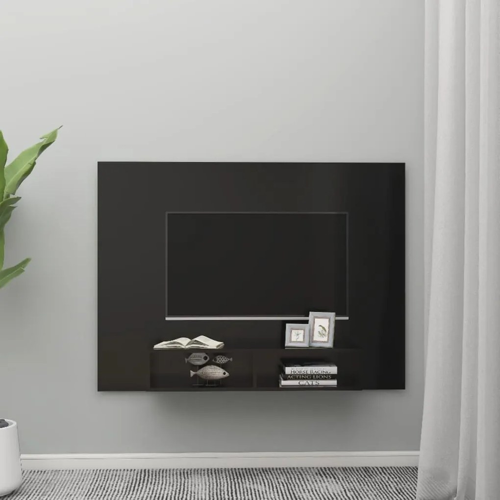 vidaXL Έπιπλο Τηλεόρασης Τοίχου Μαύρο 135 x 23,5 x 90 εκ. Μοριοσανίδα
