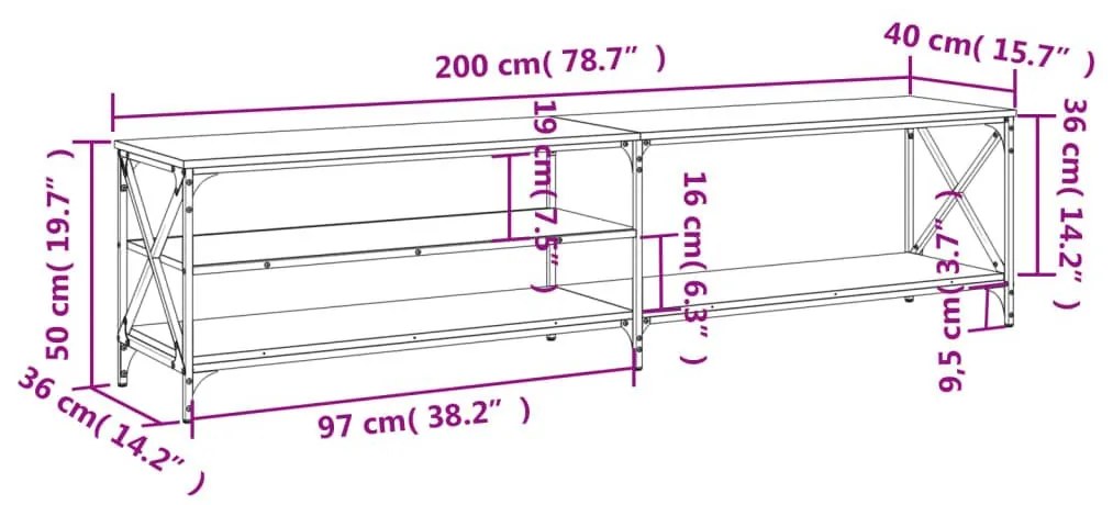 Έπιπλο Τηλεόρασης Γκρι Sonoma 200x40x50 εκ. Επεξ. Ξύλο - Γκρι