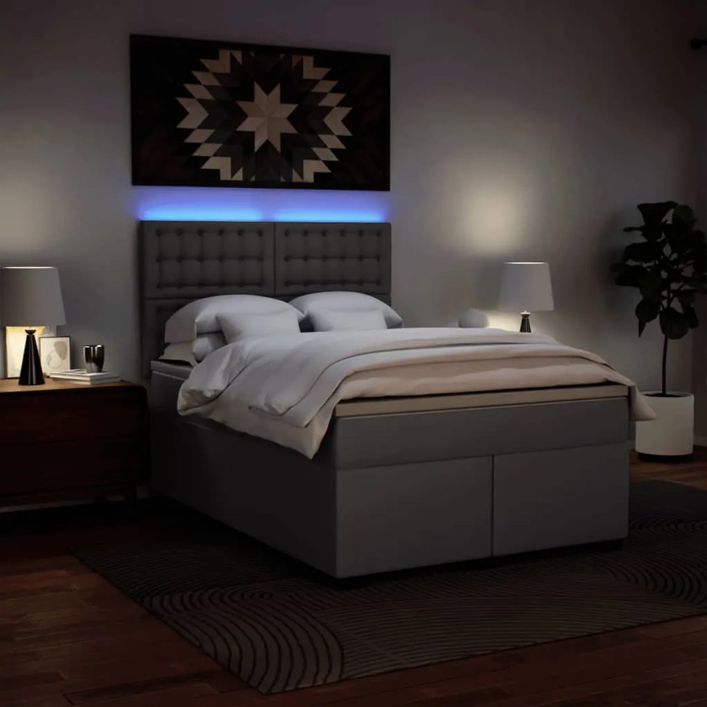 vidaXL Κρεβάτι Boxspring με Στρώμα Γκρι 140x190εκ. από Συνθετικό Δέρμα