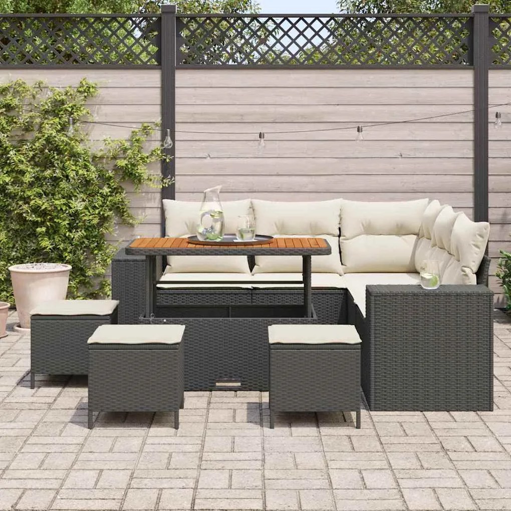 vidaXL Σετ Καναπέ Κήπου 9 pcs Μαύρο, Κρέμα 110 x 55 x 71 εκ