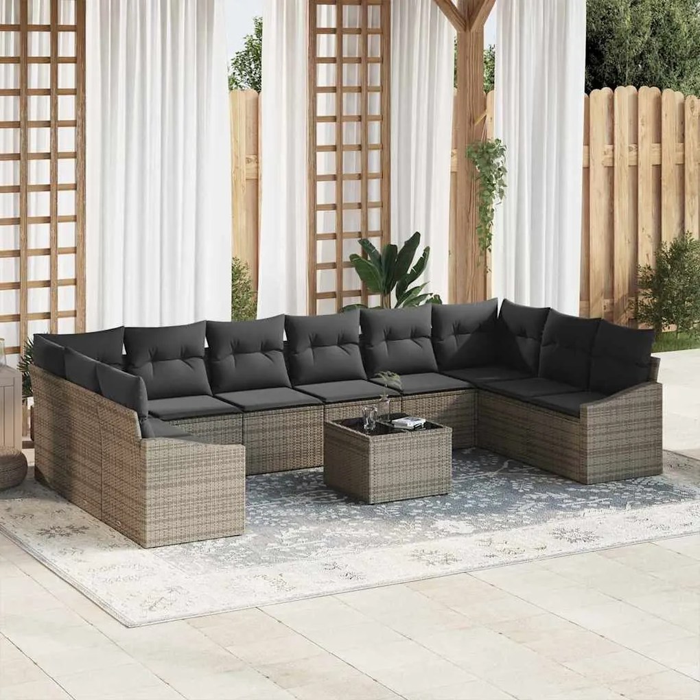 vidaXL Σετ Καναπέ Κήπου 11 pcs Γκρι Πολυ ράταν