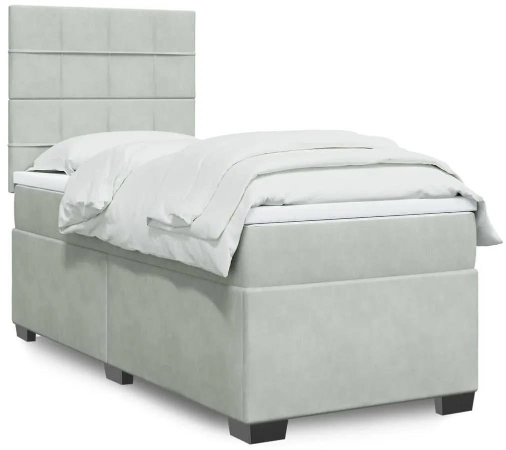vidaXL Κρεβάτι Boxspring με Στρώμα Ανοιχτό Γκρι 100x200 εκ. Βελούδινο