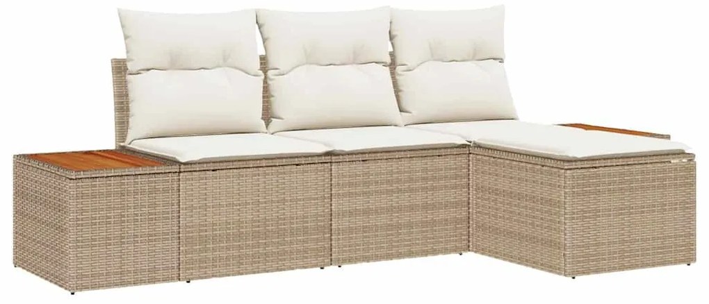 vidaXL Σετ 4 Τεμαχίων Καναπέ Κήπου με Μαξιλάρια Μπεζ Πολυ Ρατάν Ακακία