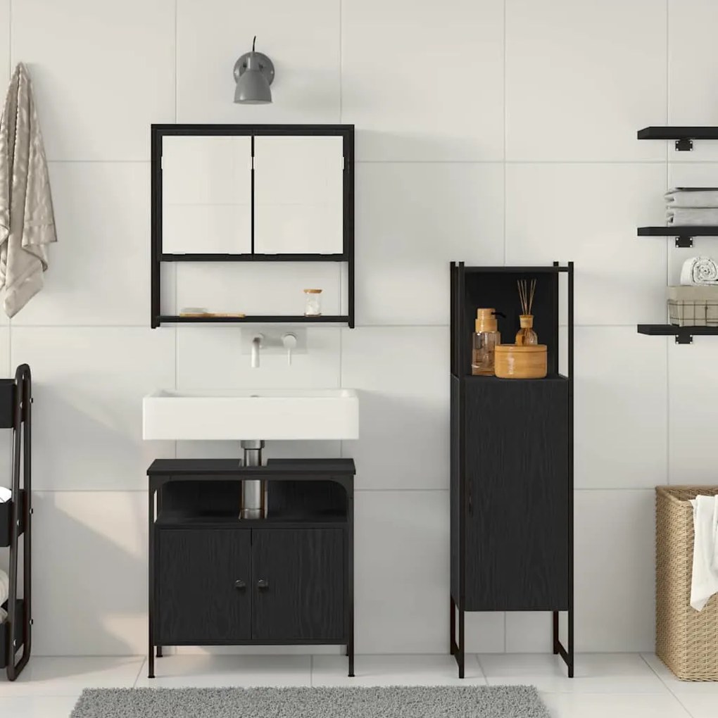 vidaXL Σετ Επίπλων Μπάνιου με πόρτα 3 pcs Μαύρο 33 x 33 x 120.5 εκ.