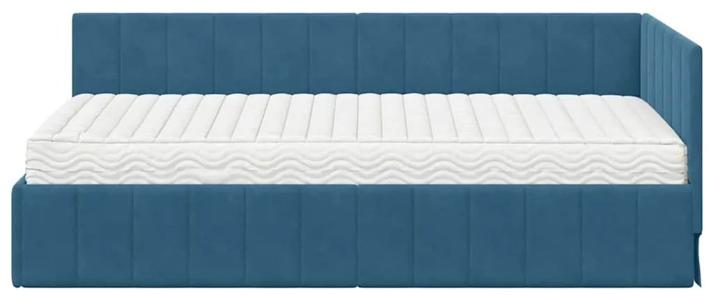 vidaXL Κρεβάτι γωνίας με στρώμα με στρώμα 2 pcs Μπλε Βελούδο