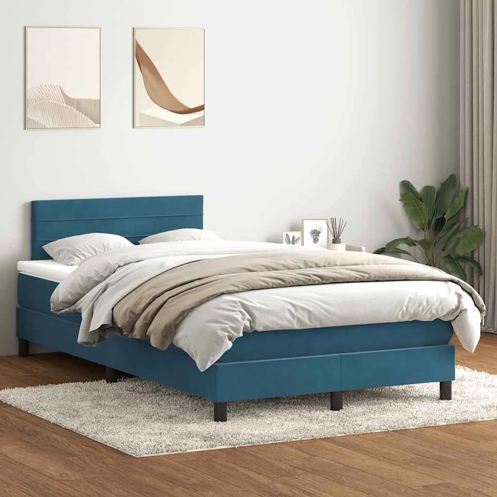 Box Spring κρεβάτι με στρώμα σκούρο μπλε 120x220 cm Βελούδινο