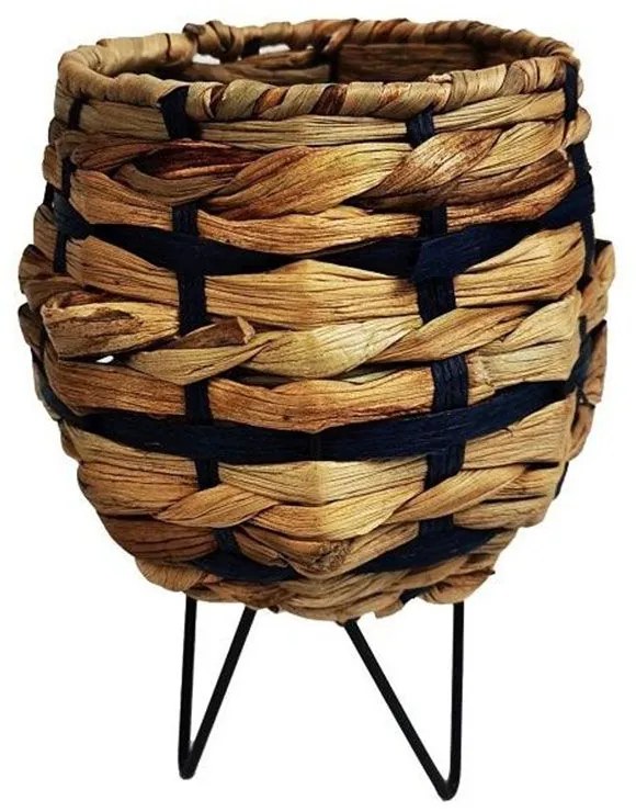 Φανάρι Ψάθινο S LUG113 Φ17x23cm Black-Beige Espiel Μέταλλο,Ψάθα