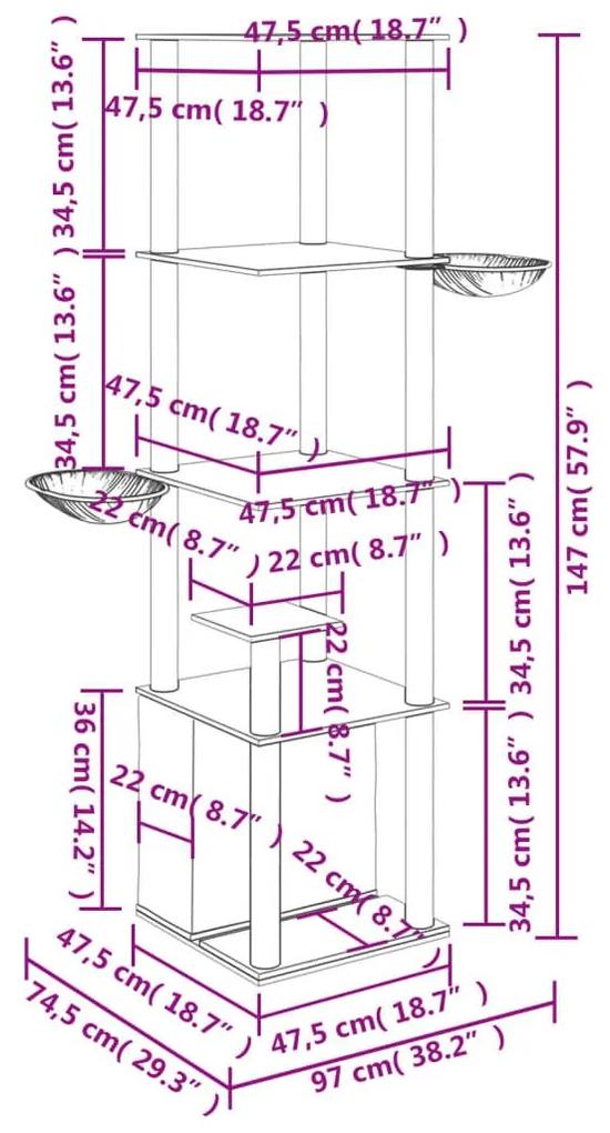Γατόδεντρο Aνοιχτό Γκρι 147 εκ. με Στύλους Ξυσίματος από Σιζάλ - Γκρι