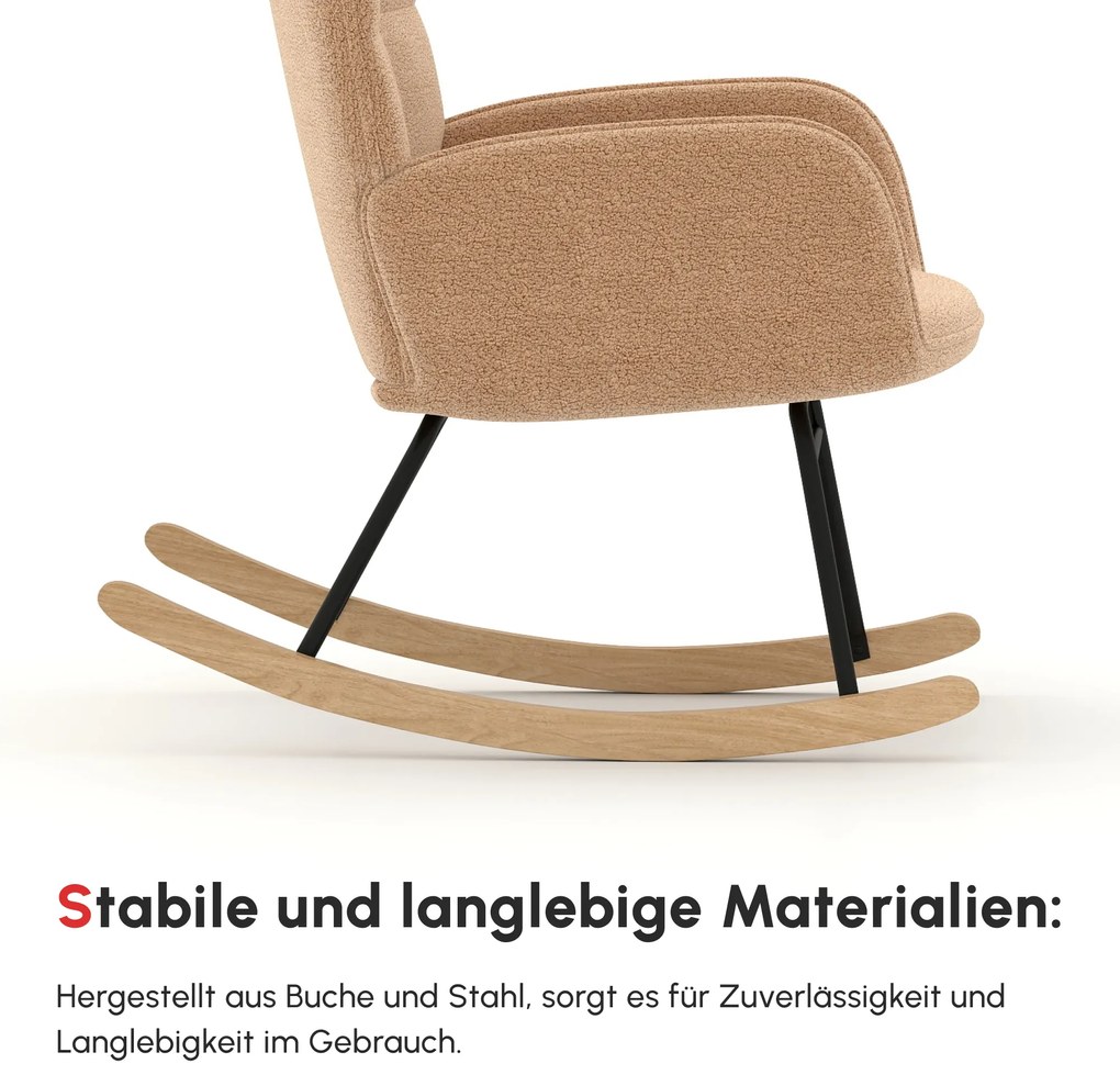 Πολυθρόνα-κουνιστήρα σε ρετρό στυλ, μασίφ ξύλο, πολυθρόνα, πολυθρόνα χαλάρωσης, 98 cm x 71 cm x 101 cm, Καφέ