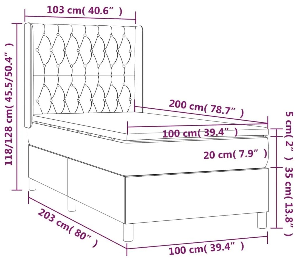 Κρεβάτι Boxspring με Στρώμα &amp; LED Ροζ 100x200 εκ. Βελούδινο - Ροζ