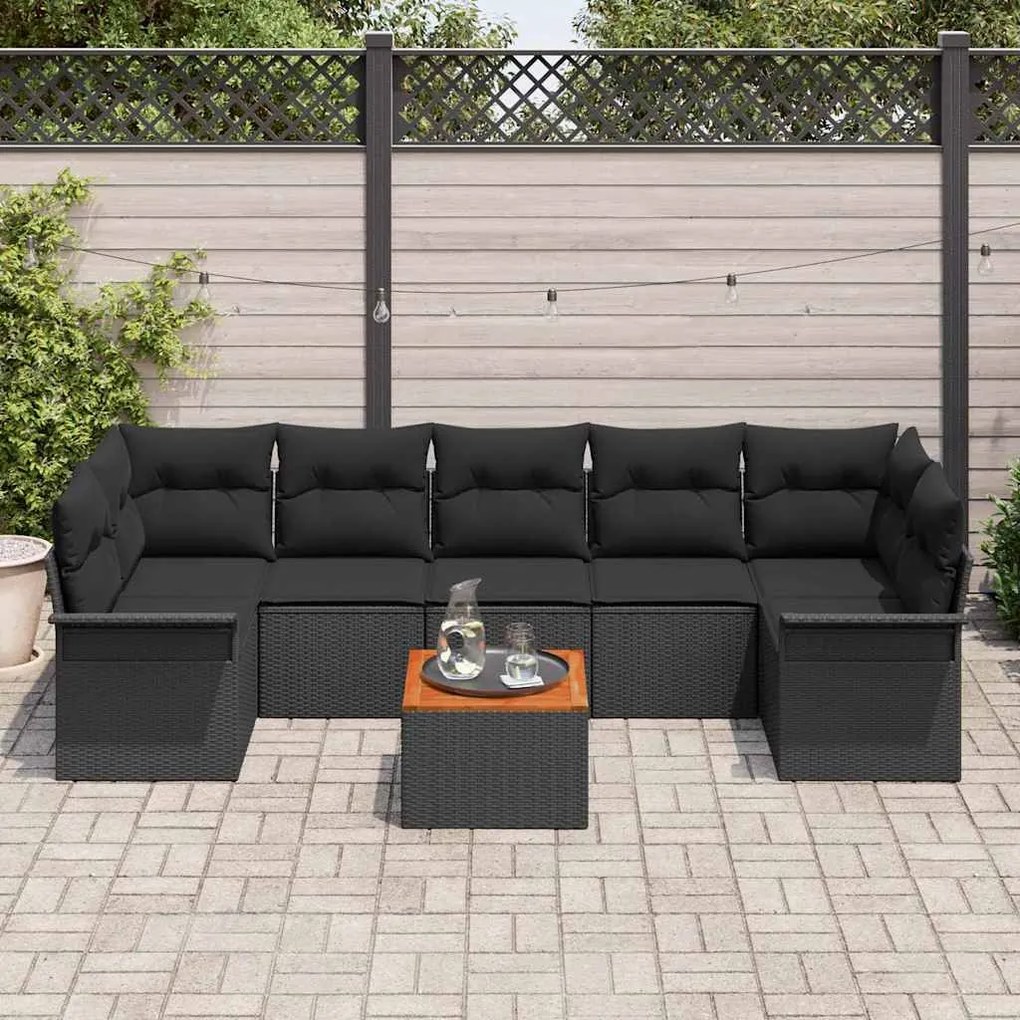vidaXL Σετ Καναπέ Κήπου 8 pcs Μαύρο Πολυ ράταν