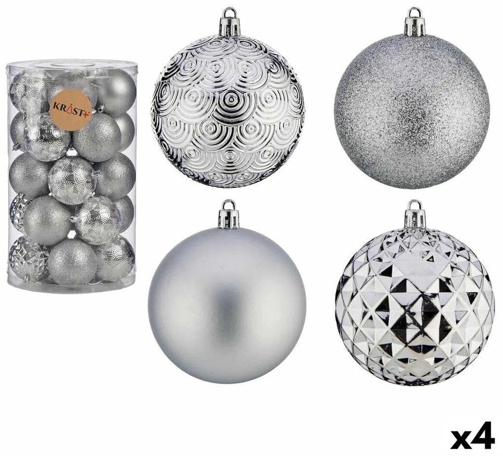 Σετ Χριστουγεννιάτικες Μπάλες Krist+ Ασημί PVC Ø 8 cm (4 Μονάδες)