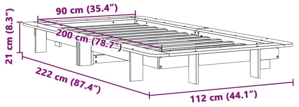 Σκελετός Κρεβατιού Χωρίς Στρώμα 90x200 εκ Μασίφ Ξύλο Πεύκου - Καφέ