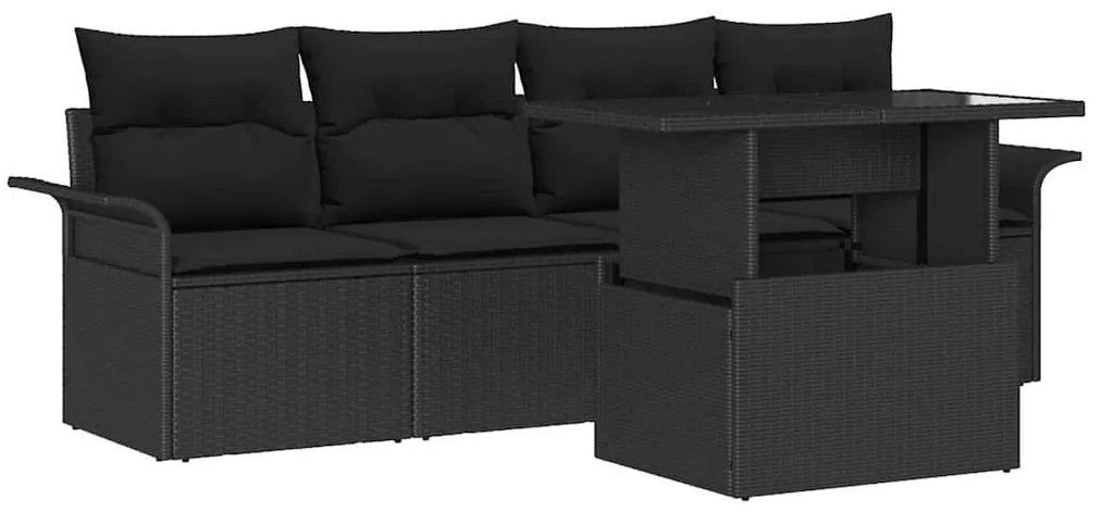 vidaXL Σετ Καναπέ Κήπου με μαξιλάρι 5 pcs Μαύρο συνθετικό ρατάν