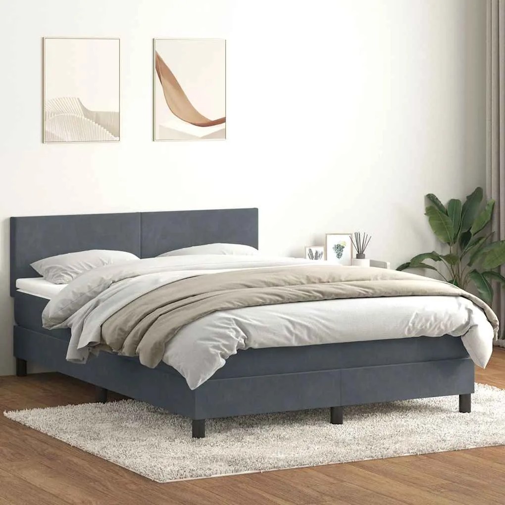 vidaXL Κρεβάτι Boxspring με Στρώμα Σκούρο Γκρι 160x210 εκ. Βελούδινο