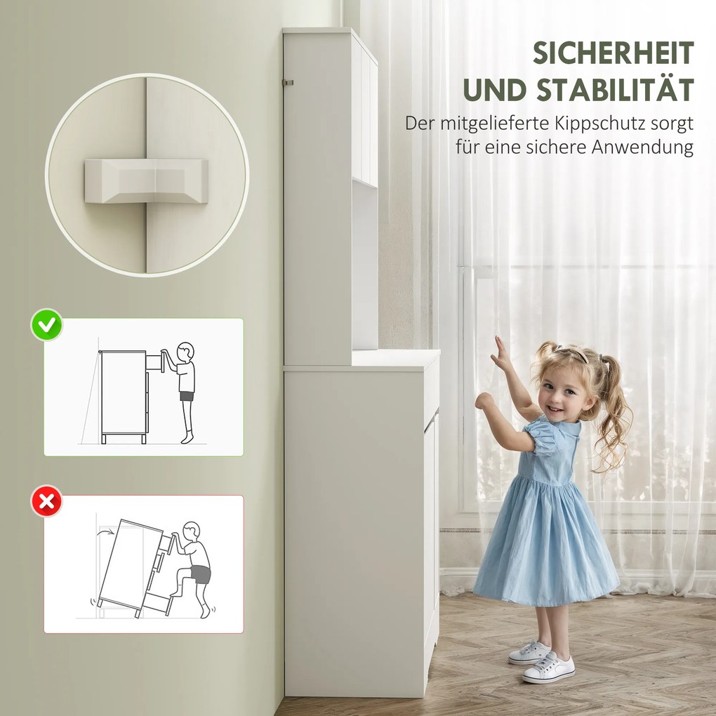 HOMCOM Ντουλάπι Κουζίνας με Ανοιχτό Χώρο Εργασίας, 6 Ντουλάπια, 2 Συρτάρια, Ρυθμιζόμενα Ράφια, Οπές Καλωδίων, Πλάκα Μορίων, Λευκό