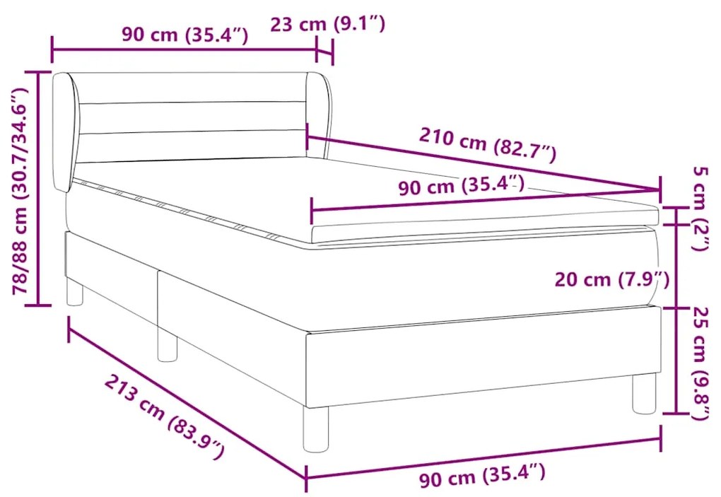 BOX SPRING ΚΡΕΒΑΤΙ ΜΕ ΣΤΡΩΜΑ ΑΝΟΙΧΤΟ ΓΚΡΙ 90X210 CM ΒΕΛΟΥΔΙΝΟ 3317595