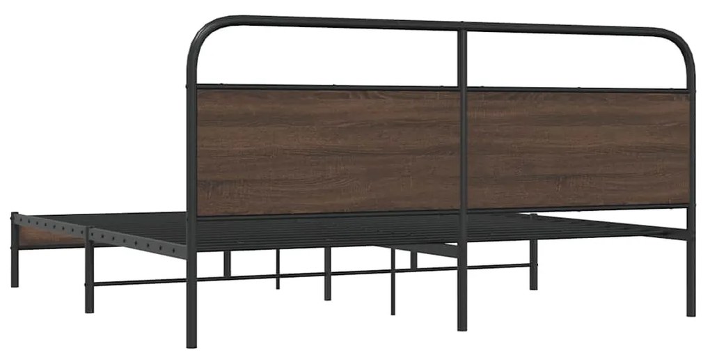 vidaXL Σκελετός Κρεβ. Χωρίς Στρώμα Καφέ Δρυς 193x203 εκ. Μεταλλικό