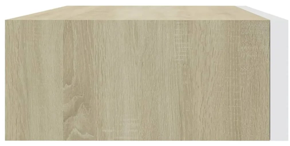 vidaXL Ράφι Επιτοίχιο με Συρτάρι Δρυς/Λευκό 40 x 23,5 x 10 εκ. από MDF