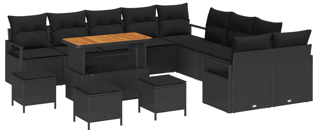 vidaXL 14 Piece Garden Sofa Set with Cushions Black Poly Rattan Acacia