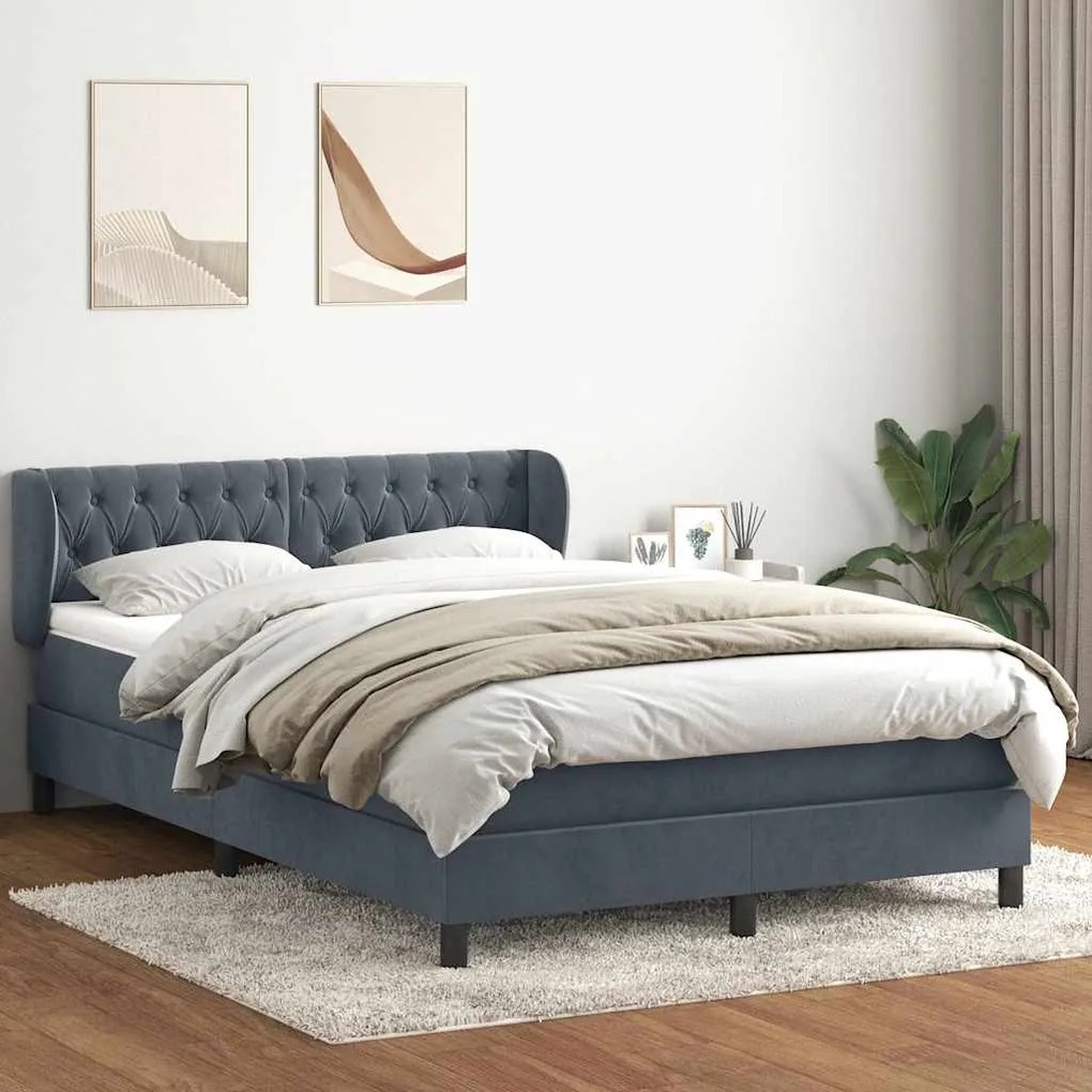 vidaXL Κρεβάτι Boxspring με Στρώμα Σκούρο Γκρι 160x210 εκ. Βελούδινο