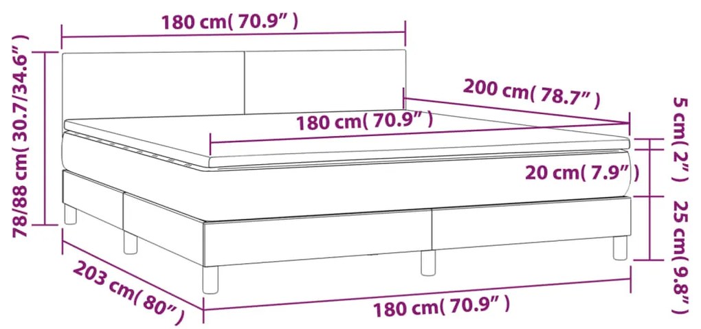 Κρεβάτι Boxspring με Στρώμα &amp; LED Κρεμ 180x200 εκ. Υφασμάτινο - Κρεμ