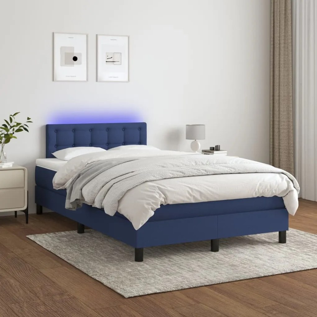 vidaXL Κρεβάτι Boxspring με Στρώμα &amp; LED Μπλε 120x200 εκ. Υφασμάτινο