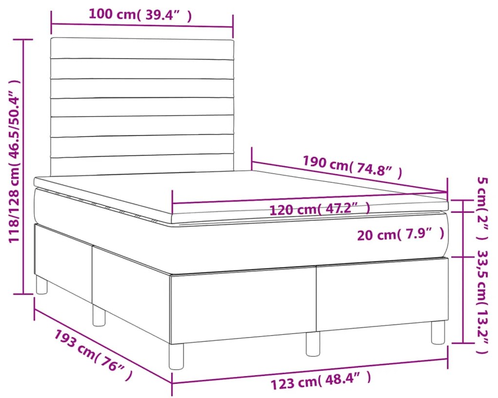 Κρεβάτι Boxspring με Στρώμα Μαύρο 120x190 εκ. Υφασμάτινο - Μαύρο