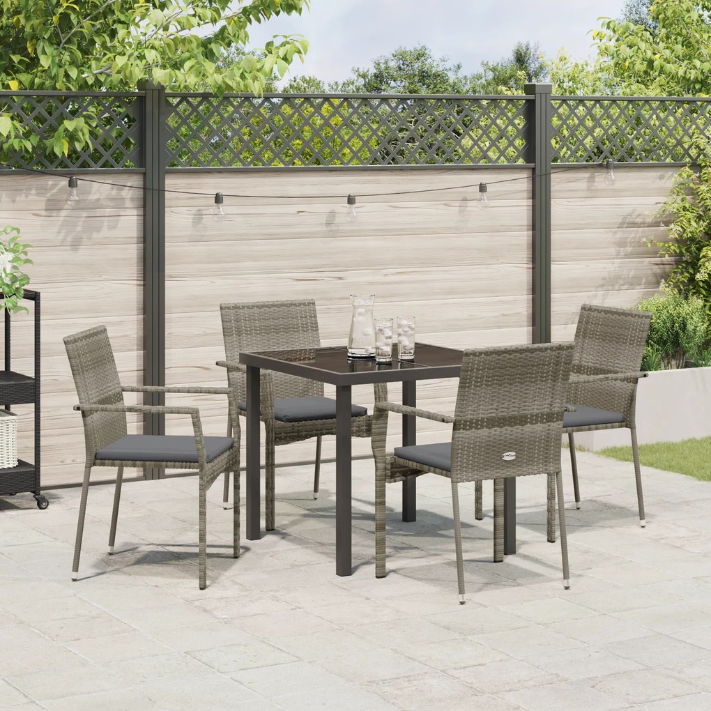 vidaXL Σετ Καρεκλών Κήπου 4 με μαξιλάρι 5 pcs Γκρι 80 x 80 x 73 εκ