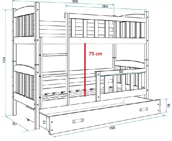 Κουκέτα  Dorian με 3o Κρεβάτι από μασίφ ξύλο Grey + White 90×200cm (Δώρο τα 3 Στρώματα)