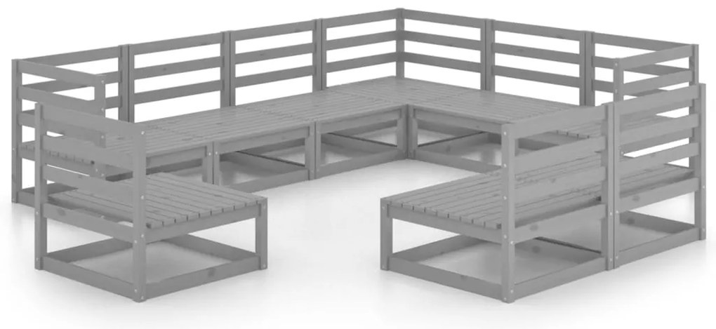 vidaXL Σαλόνι Κήπου Σετ 9 Τεμαχίων Γκρι από Μασίφ Ξύλο Πεύκου