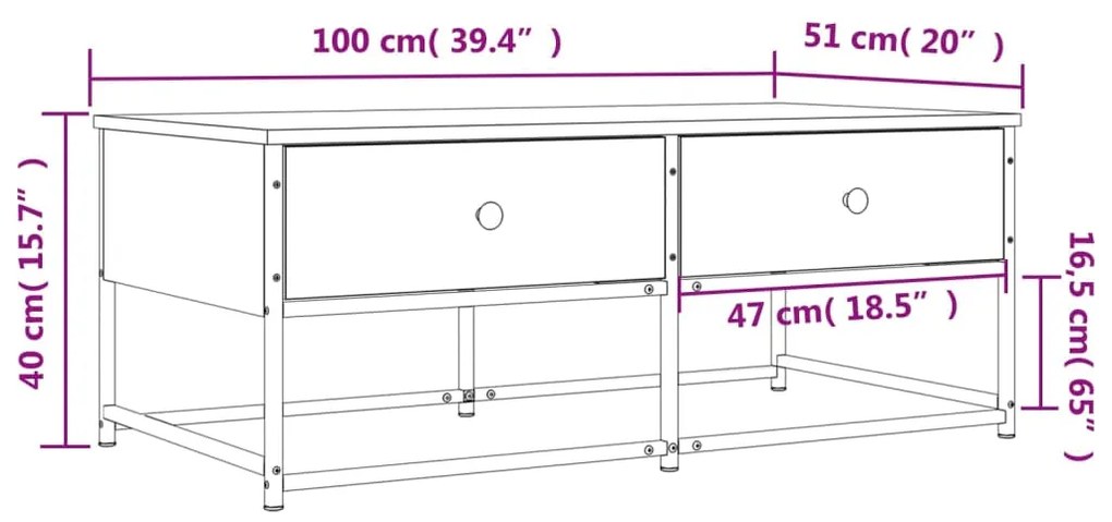 Τραπεζάκι Σαλονιού Γκρι Sonoma 100x51x40 εκ. Επεξεργασμένο Ξύλο - Γκρι