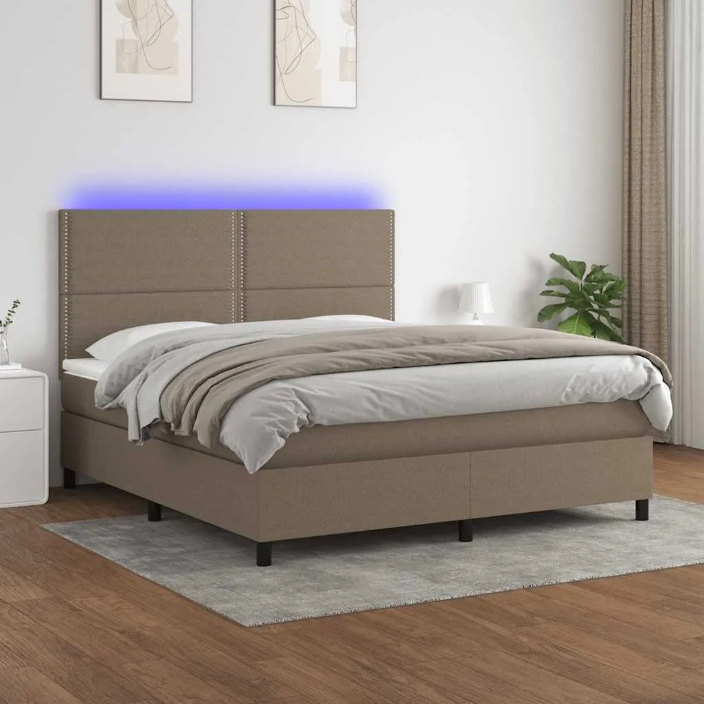 vidaXL Κρεβάτι Boxspring με Στρώμα & LED Taupe 180x200 εκ. Υφασμάτινο