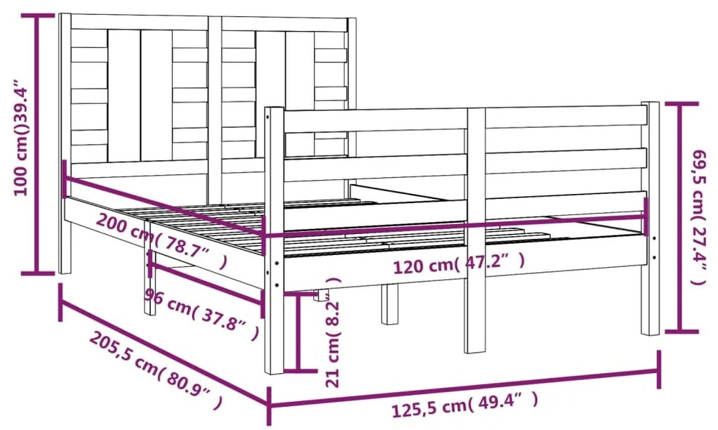 Σκελετός Κρεβ. Χωρίς Στρώμα Λευκό 120x200 εκ Μασίφ Πεύκο - Λευκό