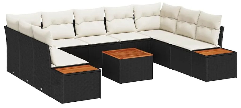 vidaXL Σετ Καναπέ Κήπου με μαξιλάρι 10 pcs Μαύρο Πολυ ράταν