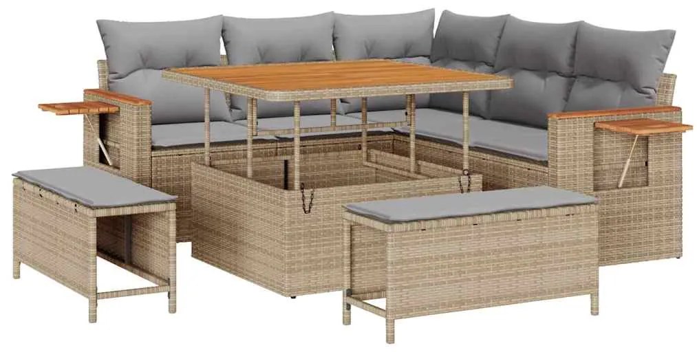 vidaXL Σετ Καναπέ Κήπου με μαξιλάρι 8 pcs μπεζ και ανοιχτό γκρι